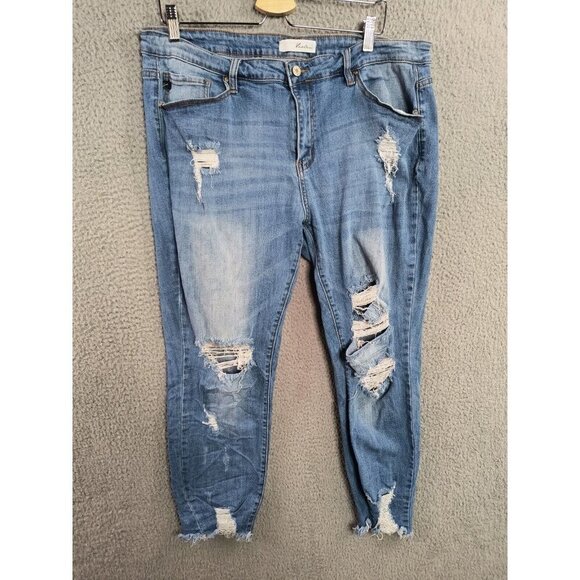 KanCan Denim - Kancan Jeans Womens 3XL Mid Rise Ankle  Distressed Frayed Hem Skinny Stretch